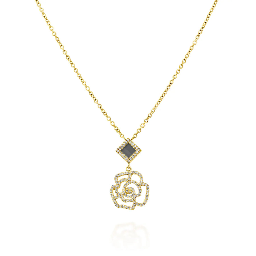 14k Solid Gold Square Blossom Necklace