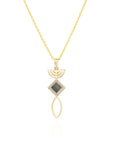 14k Solid Gold Menorah Fish Necklace