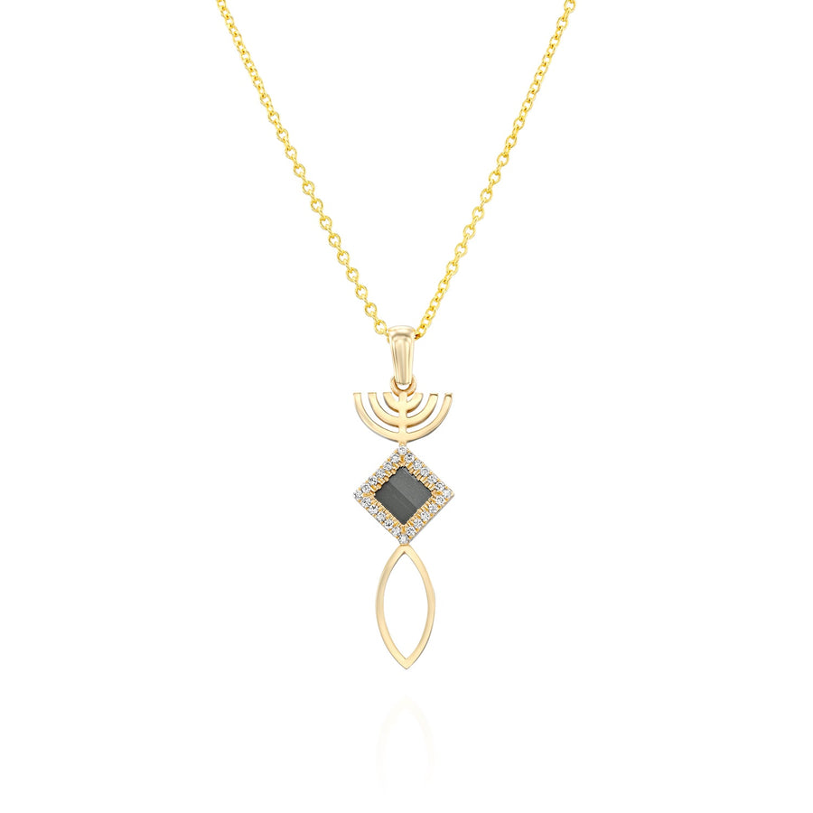 14k Solid Gold Menorah Fish Necklace