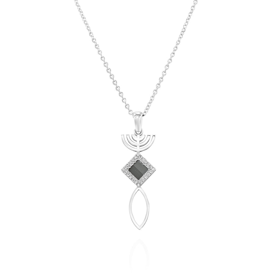 14k Solid Gold Menorah Fish Necklace