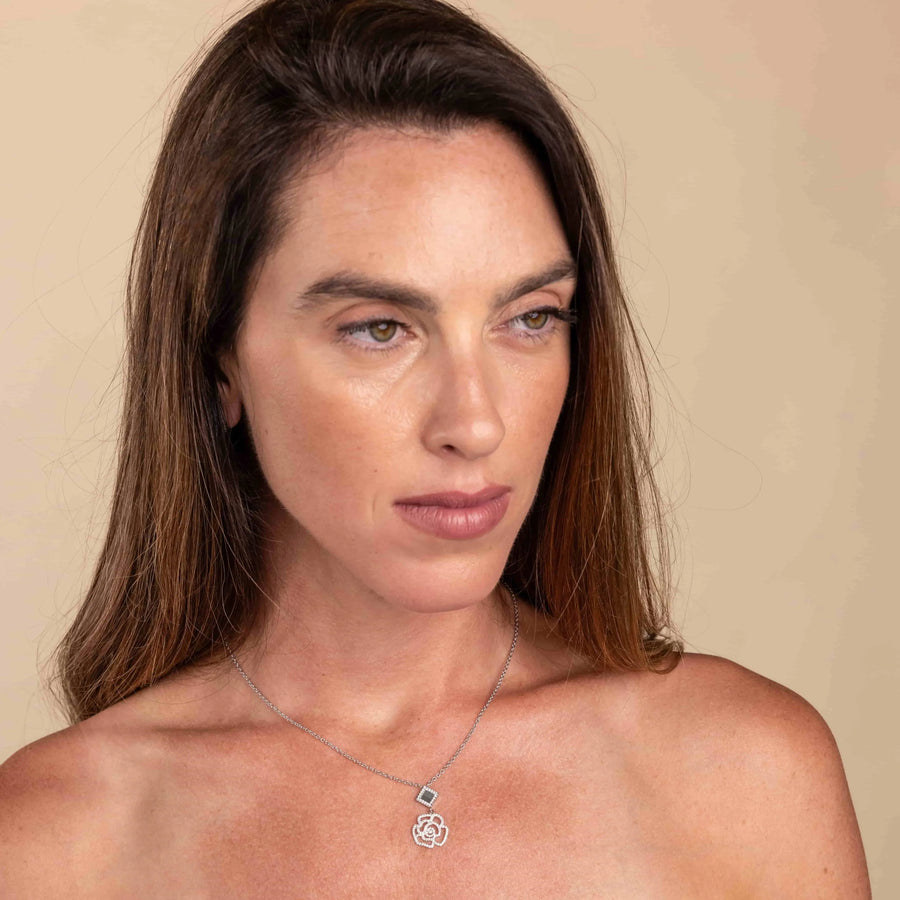 14k Solid Gold Square Blossom Necklace